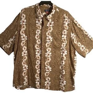 Puritan Shirt Mens Size 2XL Beige Floral Button Front Short Sleeve Collar Rayon